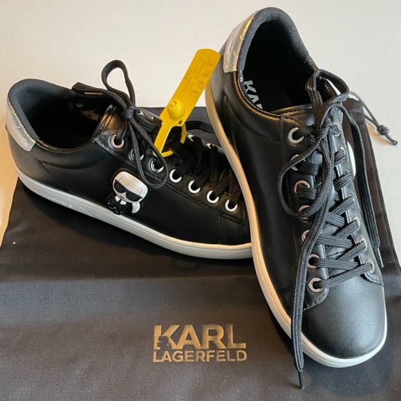 Karl Lagerfeld black leather sneakers w/ Karl icon appliqué, size EUR 37/US 6 - Picture 4 of 8